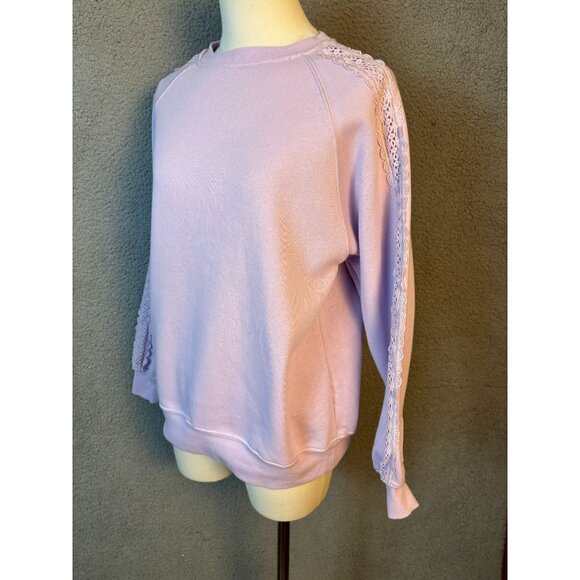 Planet Heart Juniors' Fleece Crochet-Trim Crewneck Sweatshirt Lavender XS NWT's - Picture 3 of 8